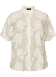 Skir skjortblus med blommigt m&ouml;nster, Beige