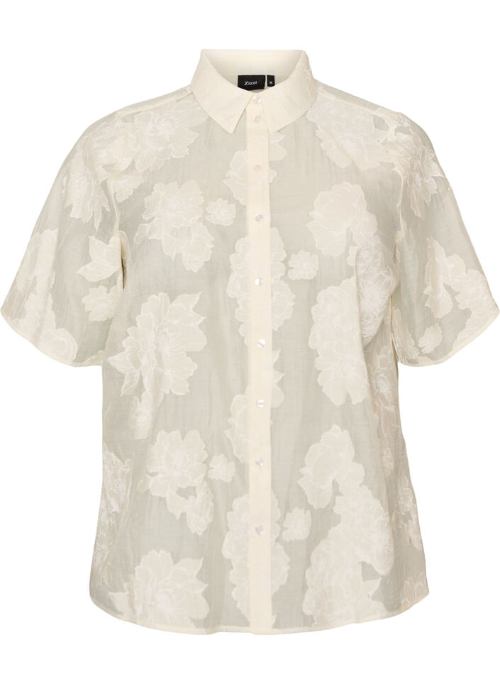 Skir skjortblus med blommigt m&ouml;nster, Beige, Packshot image number 0
