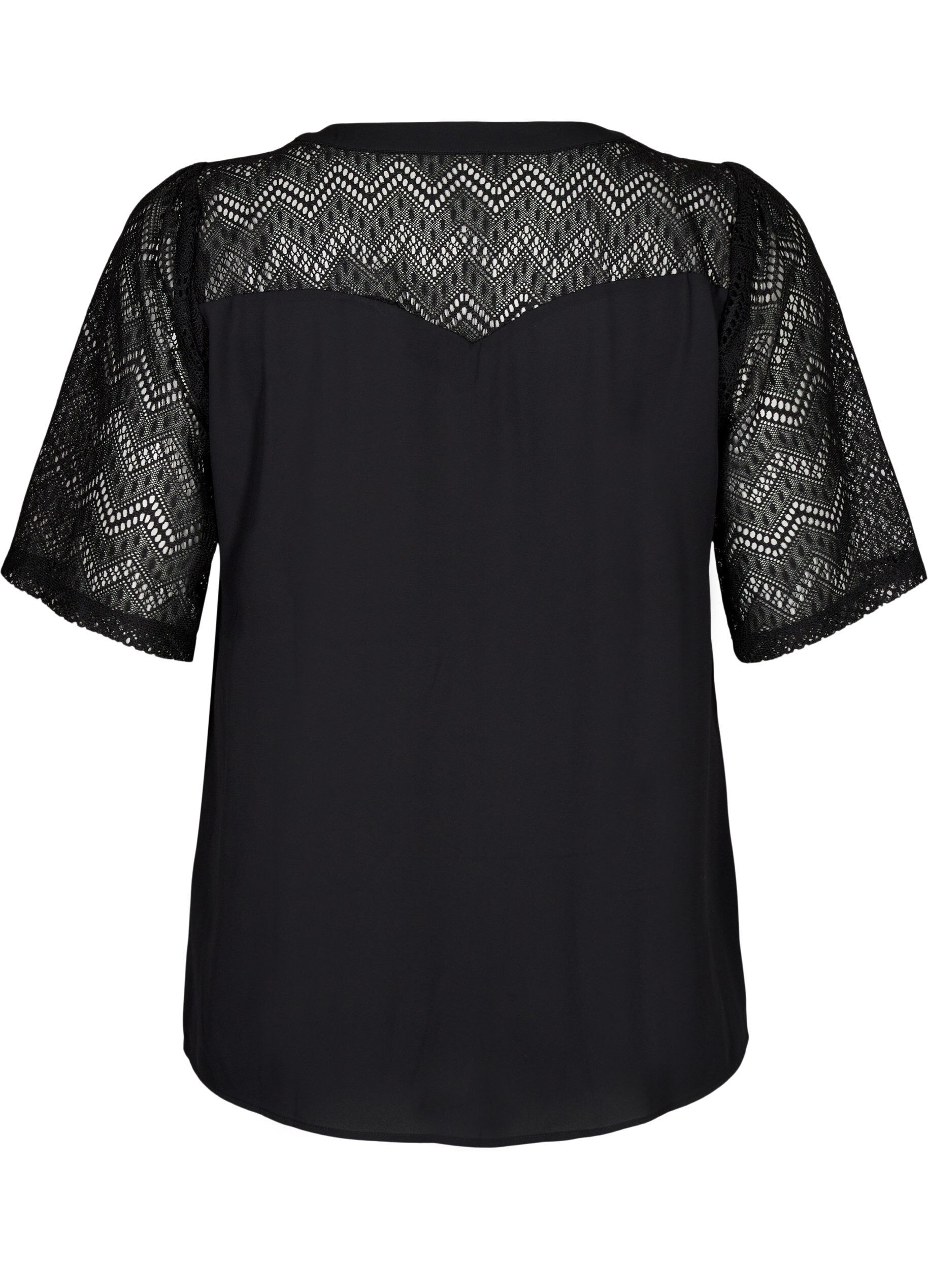 Zizzi Skjortblus med korta spets&auml;rmar, Black, Packshot image number 1