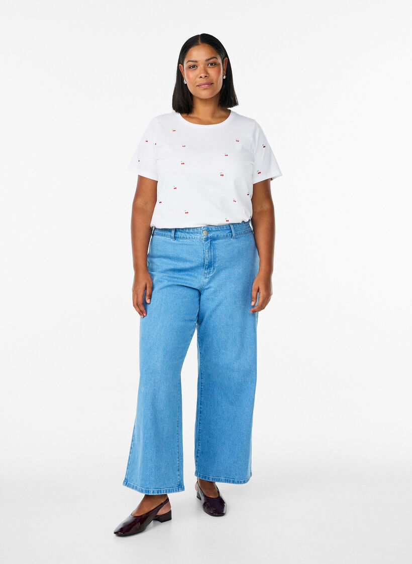 T-shirt i ekologisk bomull med broderade motiv, Vit, Model image number 1