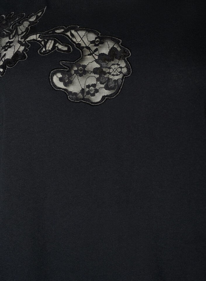 T-shirt i bomull med spetsapplikationer, Svart, Packshot image number 2