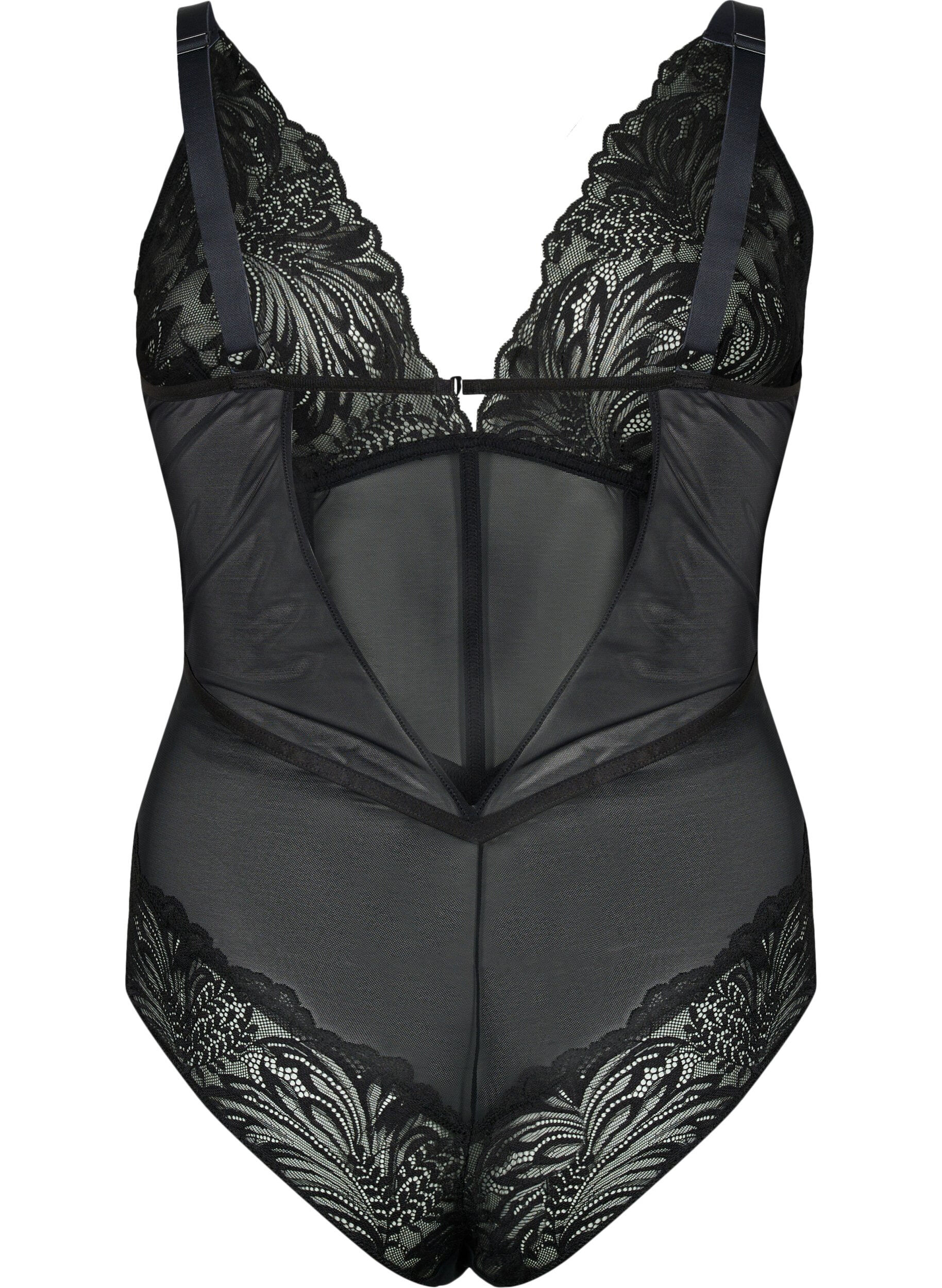 Zizzi Body med mesh och spets, Black, Packshot image number 1