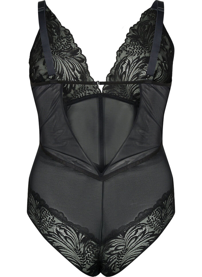 Body med mesh och spets, Black, Packshot image number 1