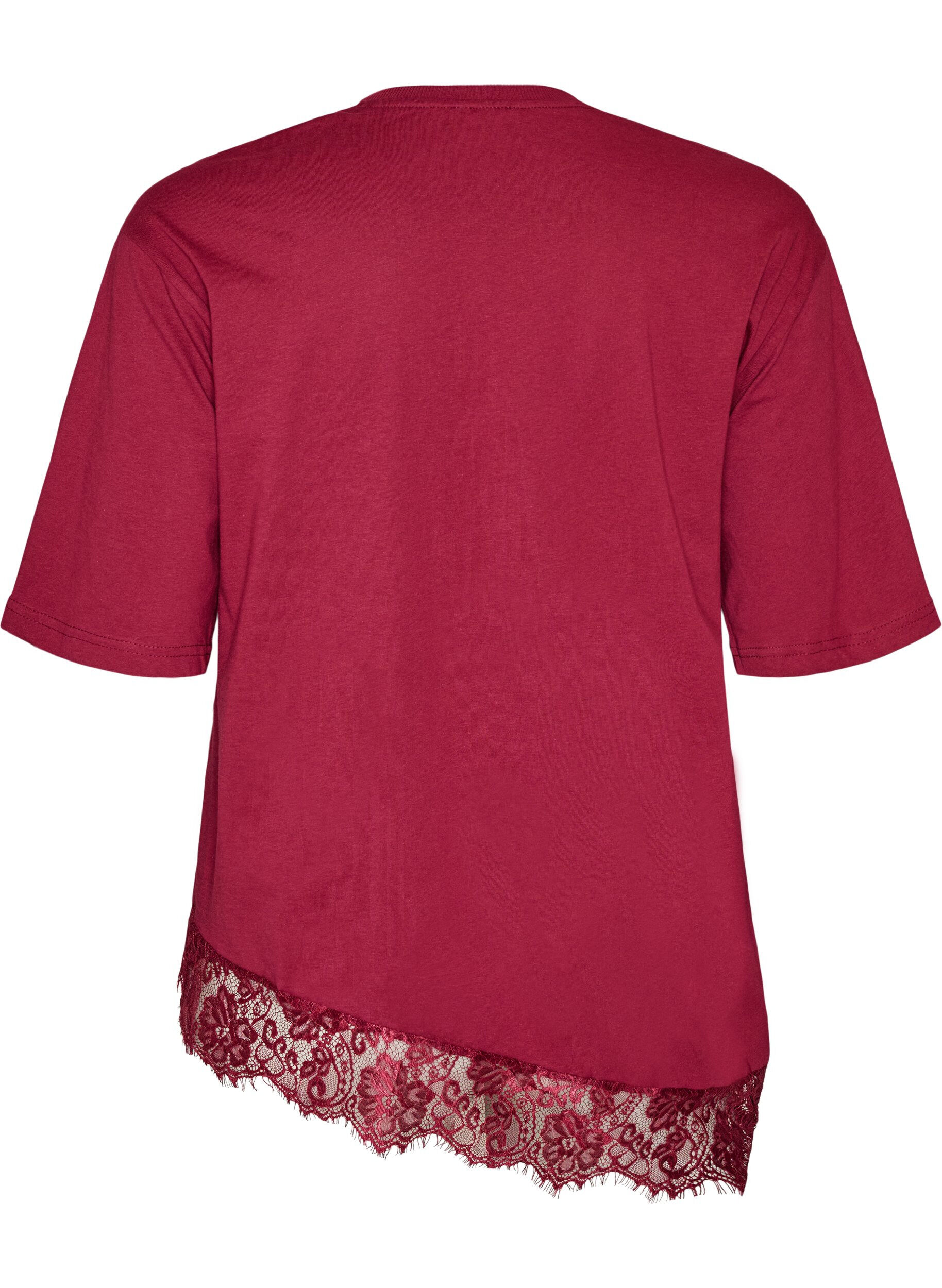 ZizziT-shirt med asymmetrisk spetskant, R&ouml;d, Packshot image number 1