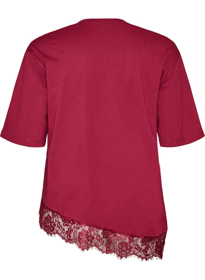 T-shirt med asymmetrisk spetskant, R&ouml;d, Packshot image number 1