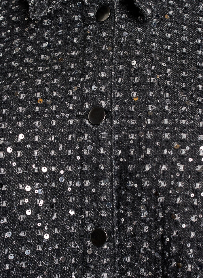 Kl&auml;nning i denim med paljetter och 3/4-&auml;rmar, Svart, Packshot image number 2