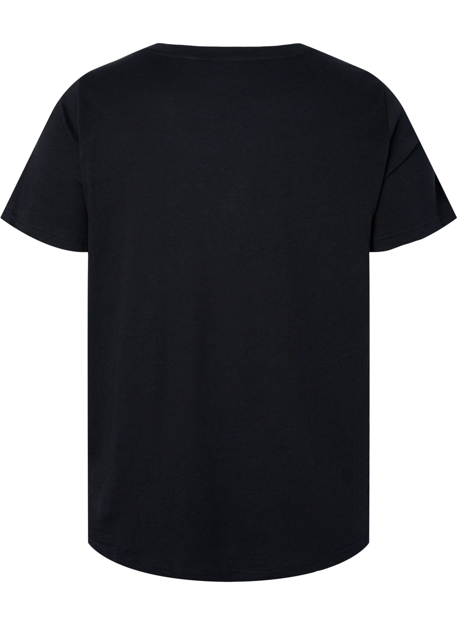 Zizzi T-shirt i bomull med paljetter, Black w. Love, Packshot image number 1