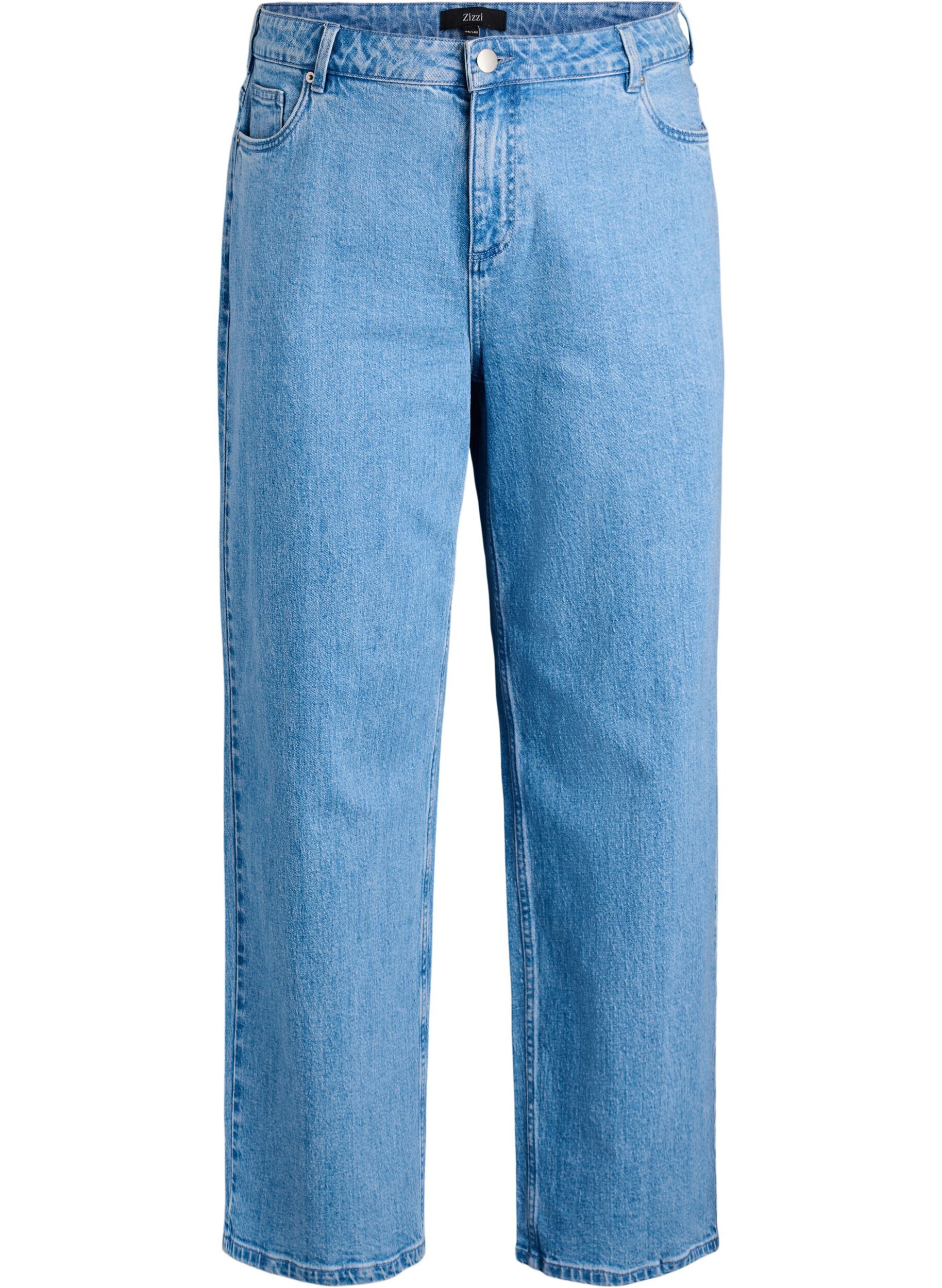 Jeans med vida ben och h&ouml;g midja