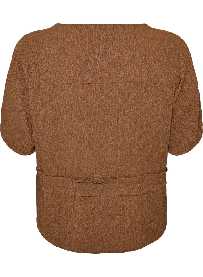 Blus med struktur och knyt i midjan, Brun, Packshot image number 1