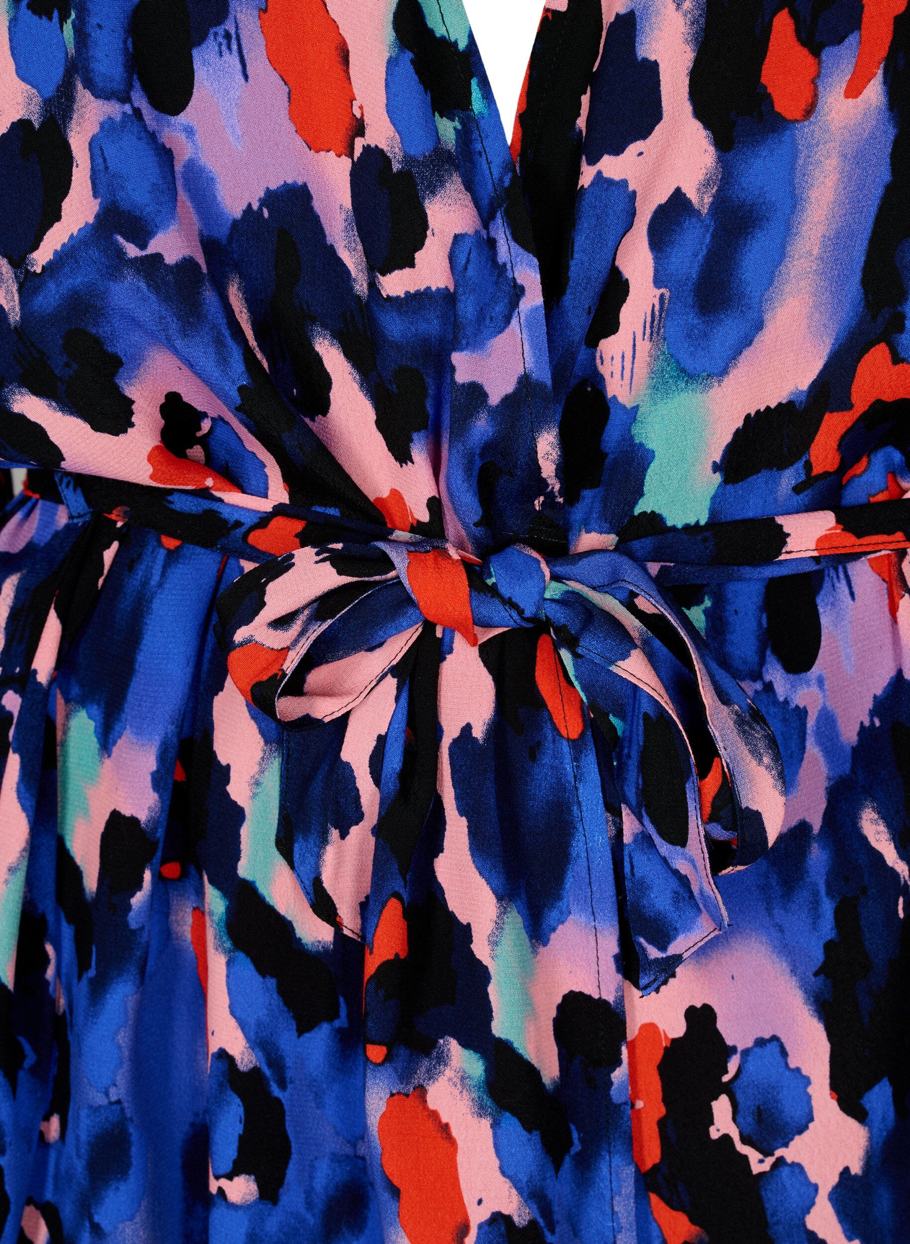 Zizzi Kimono i viskos med tryck, Colorful Animal, Packshot image number 2