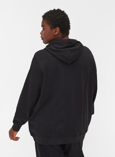 Munkjacka i sweatshirtkvalitet med huva och fickor, Black, Model image number 1