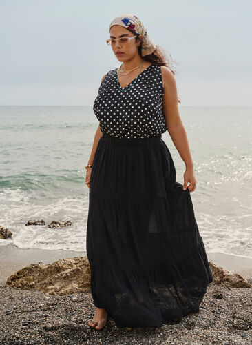 Lång kjol med resår i midjan, Black, Image image number 0