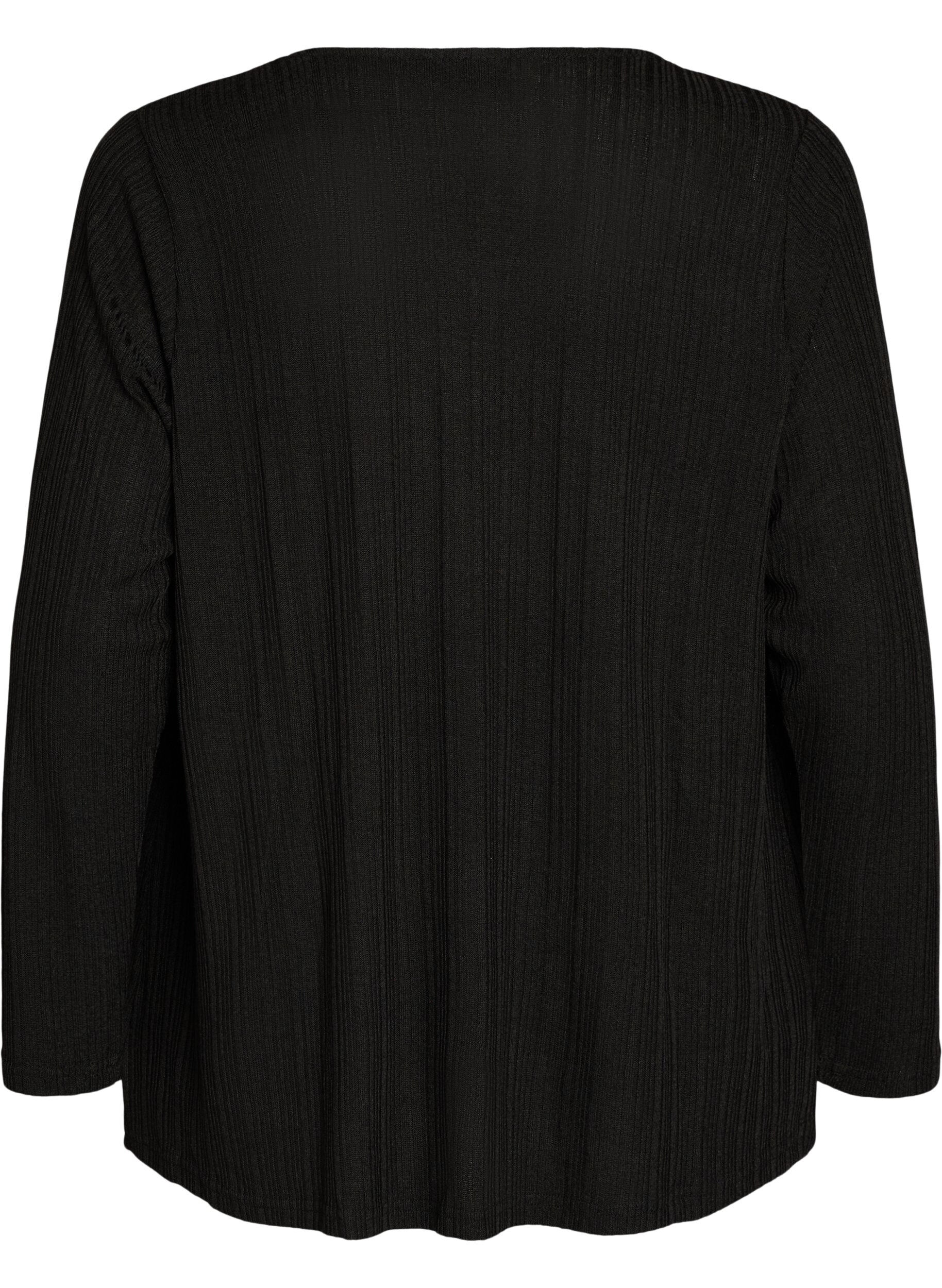 Zizzi&Ouml;ppen kofta i strukturerad jersey, Svart, Packshot image number 1