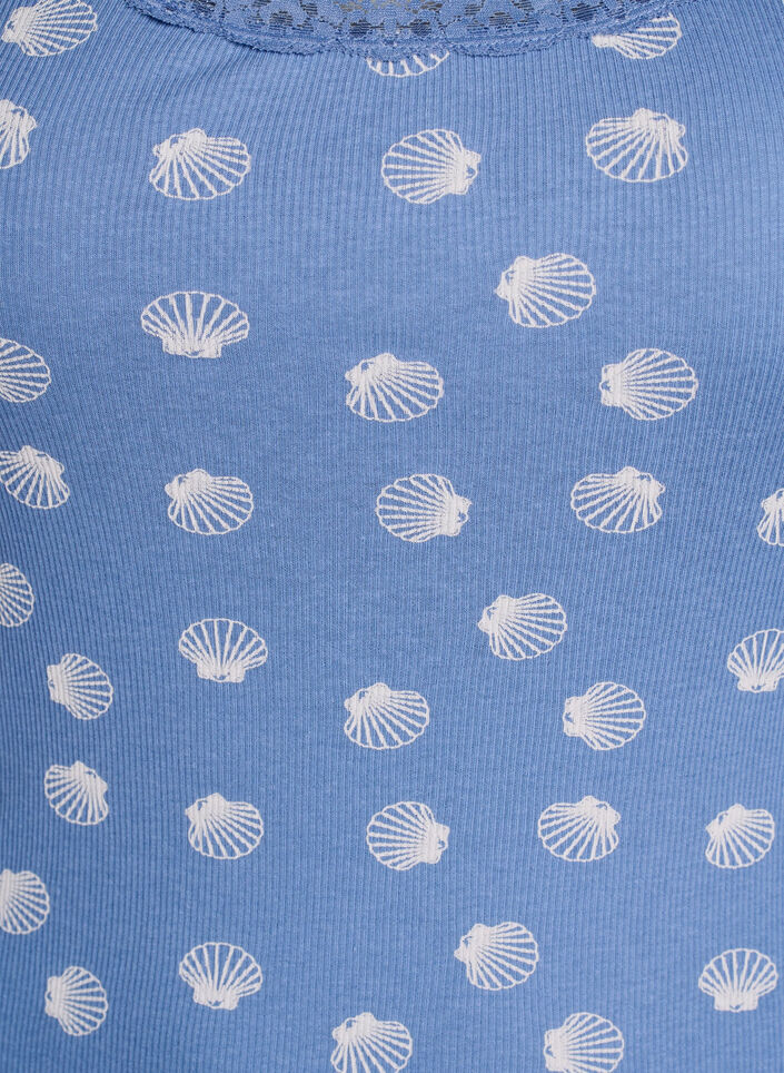 Topp med tryck och spetskant, Bl&aring;, Packshot image number 2