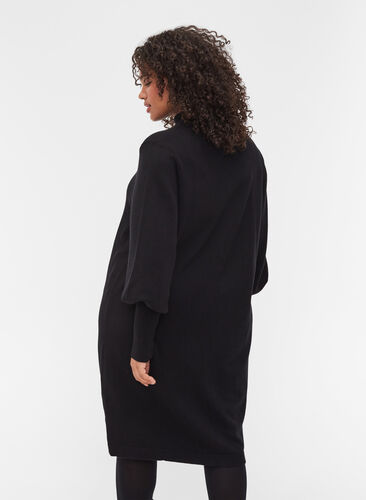 Stickad klänning med rund urringning och långa ärmar, Black, Model image number 1