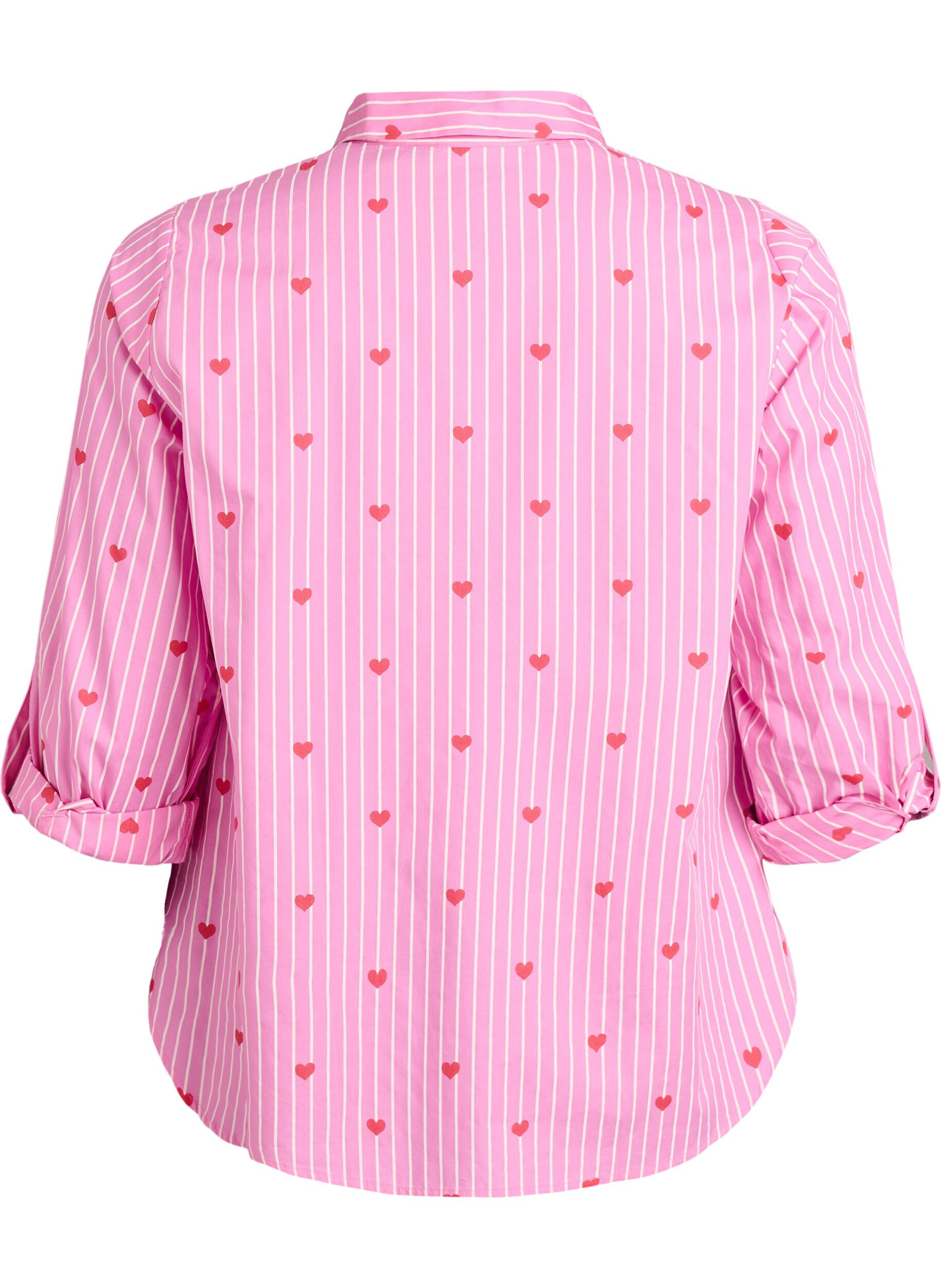 Zizzi Skjortblus med r&auml;nder och hj&auml;rtan, Rosa, Packshot image number 1
