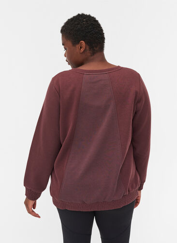 Sweatshirt med rund halsringning och smock, Decadent Chocolate, Model image number 1