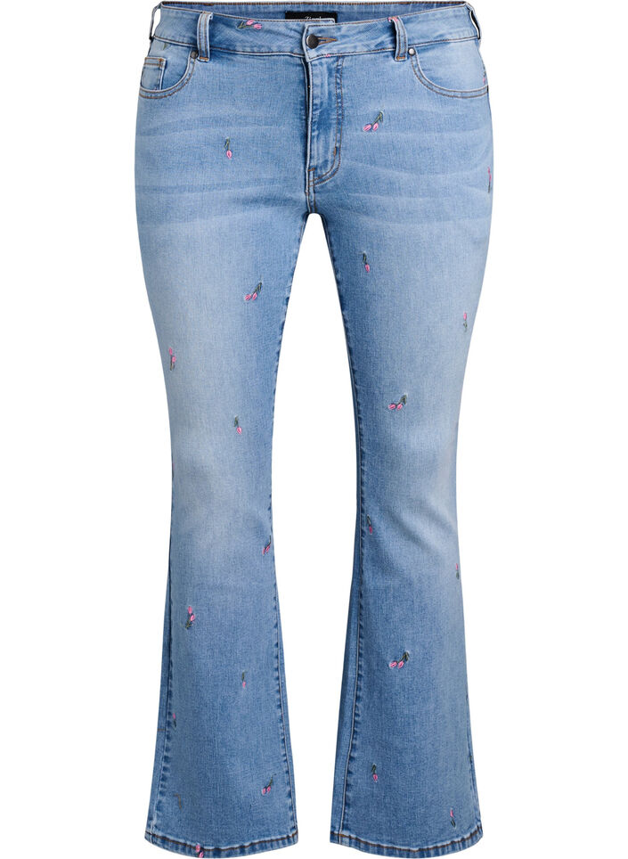 Bootcut-jeans med broderade blommor, Blå, Packshot image number 0