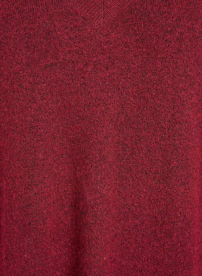 L&aring;ng&auml;rmad stickad kl&auml;nning med v-ringning, R&ouml;d, Packshot image number 2