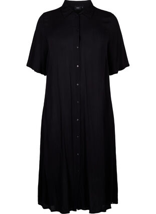 Skjortklänning i viskos med korta ärmar, Black, Packshot image number 0