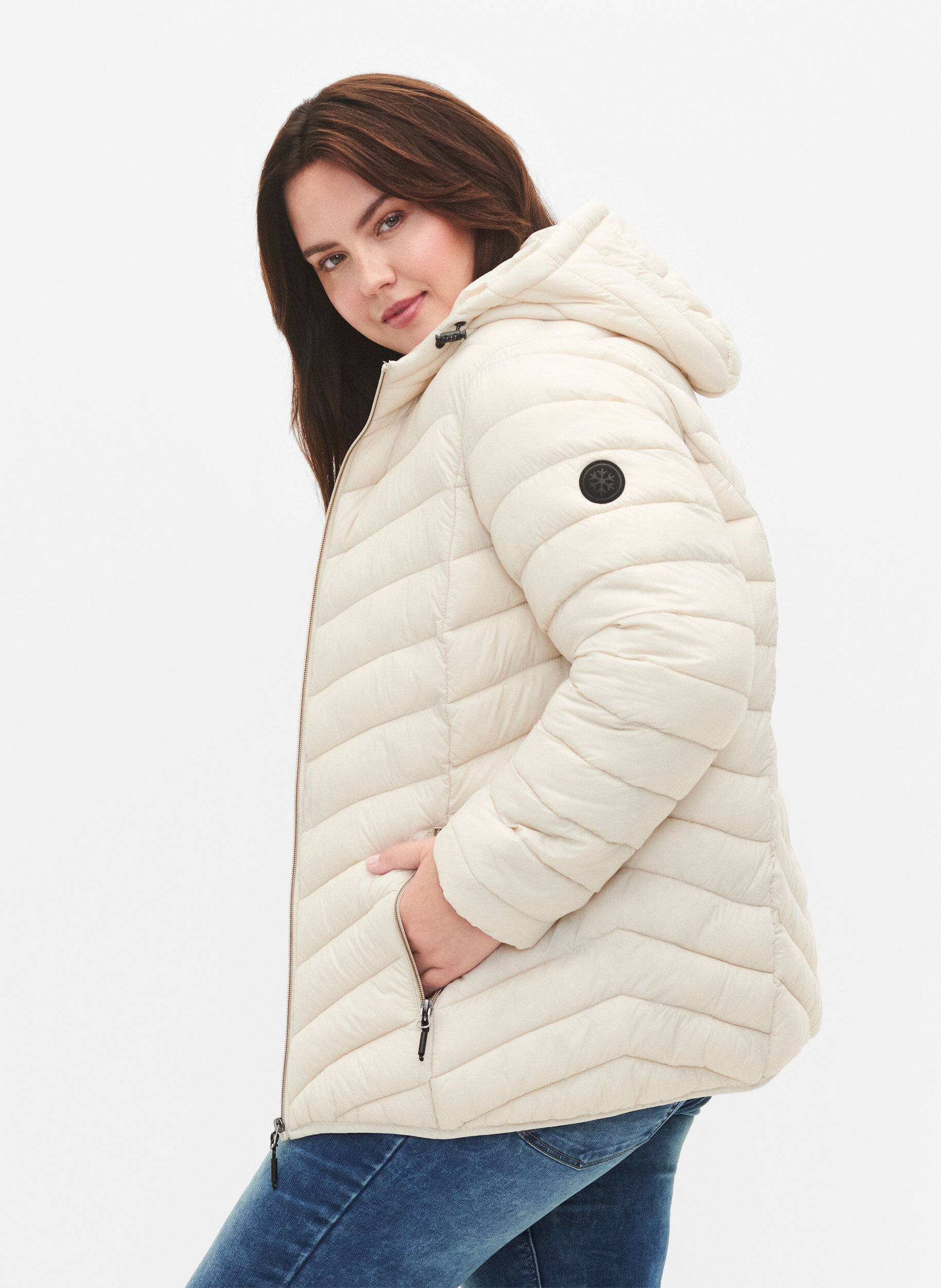ZizziL&auml;ttviktsjacka med huva, Beige, Model image number 3