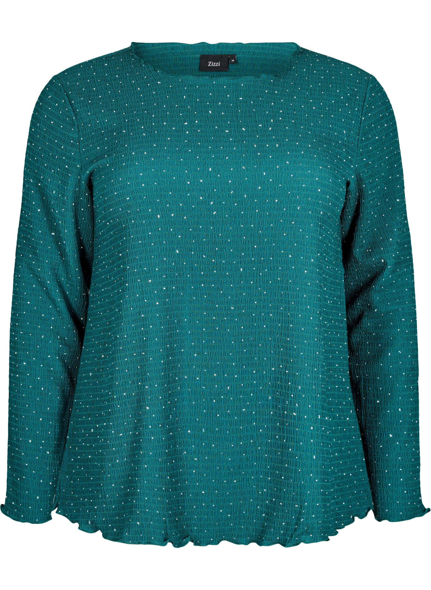 Zizzi L&aring;ng&auml;rmad blus med strass, Gr&ouml;n, Packshot image number 0
