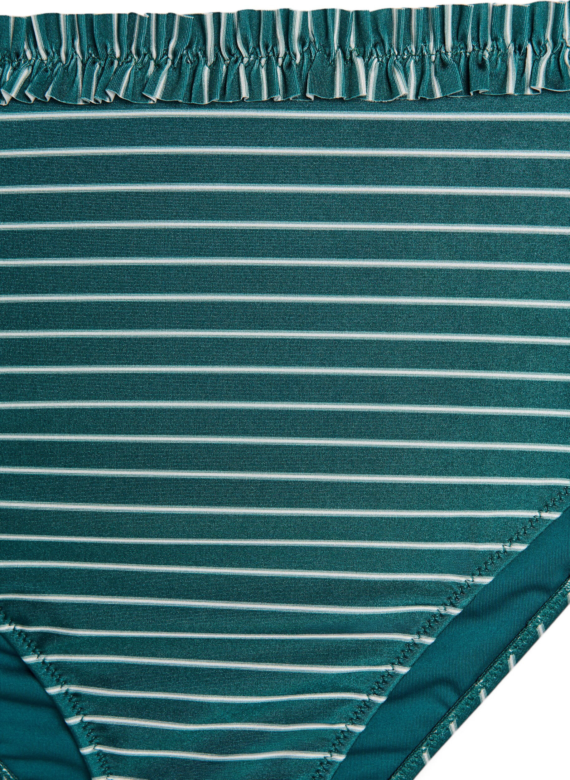 Zizzi Randig tai-bikinitrosa med rynkad kant, Gr&ouml;n, Packshot image number 2