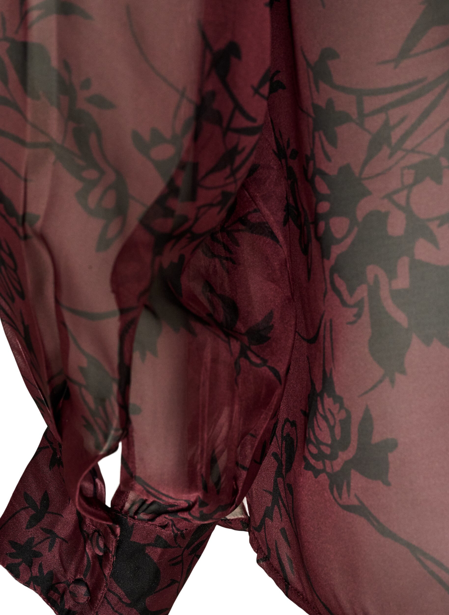 ZizziSkir skjortblus med blomm&ouml;nster och knytdetalj, M&ouml;rk Bordeaux, Packshot image number 3