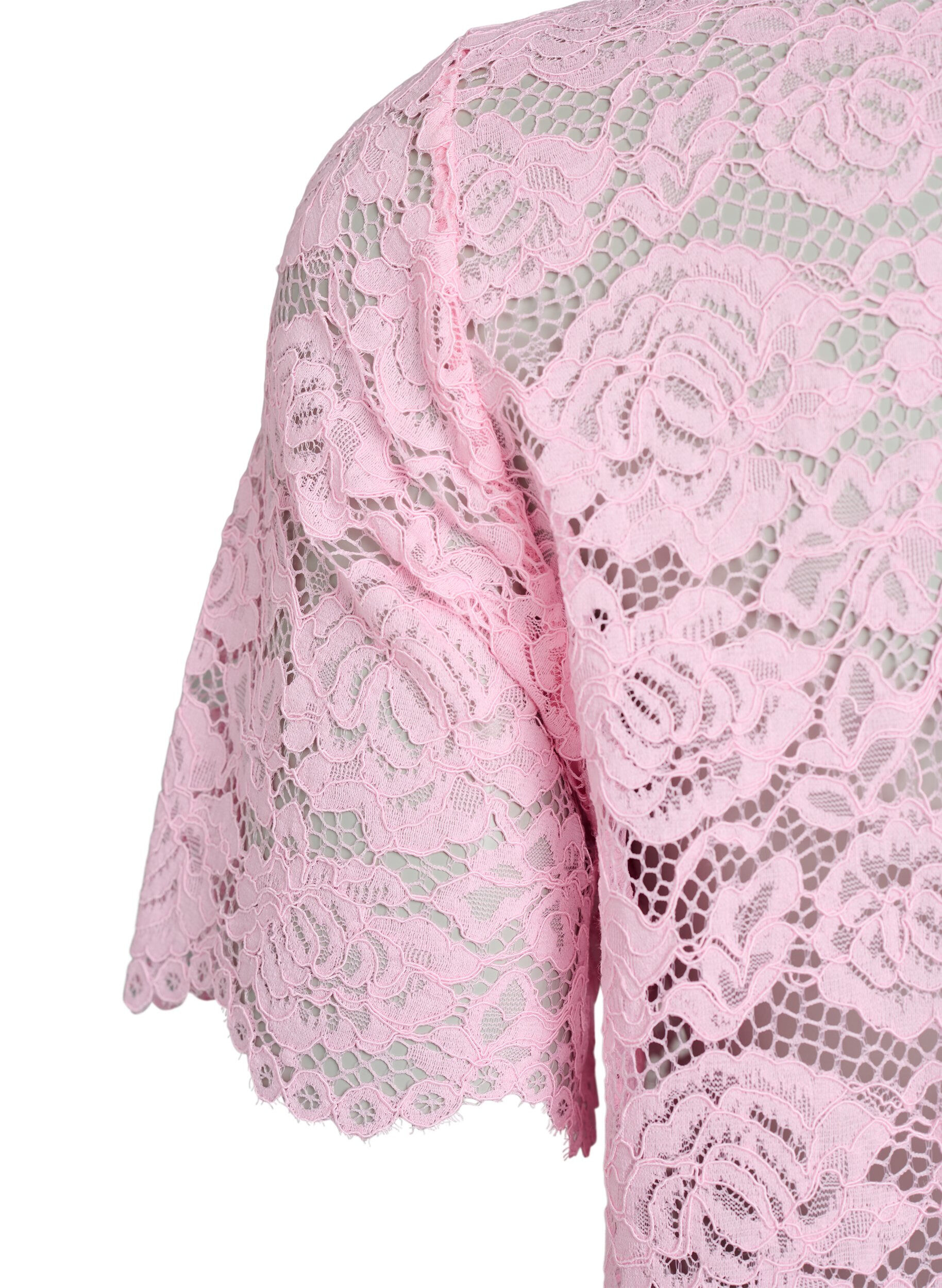 Zizzi Spetsskjortsblus med p&auml;rlknappar, Rosa, Packshot image number 3