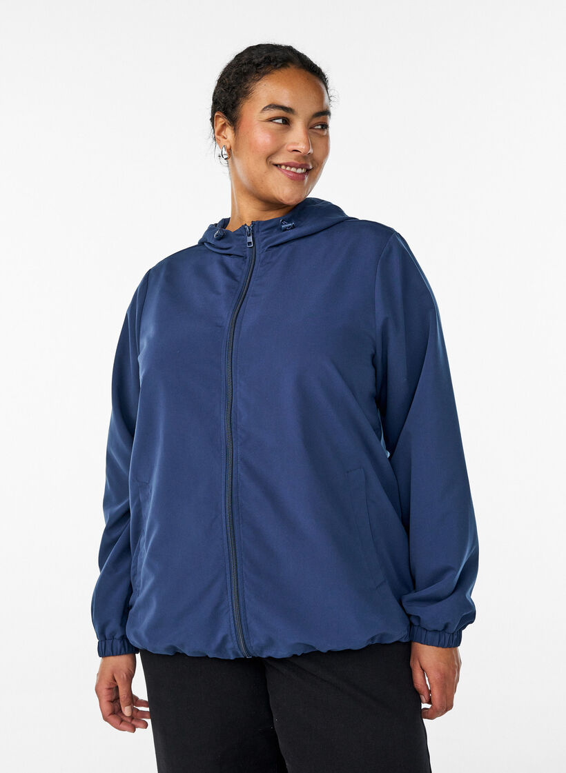 L&auml;tt jacka med huva och dragkedja, Bl&aring;, Model image number 0