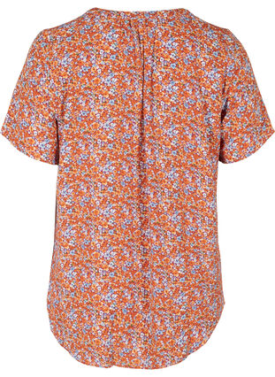 Mönstrad blus med korta ärmar, Orange Flower AOP, Packshot image number 1