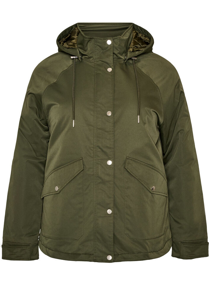 Vadderad parkas med avtagbar huva, Gr&ouml;n, Packshot image number 0