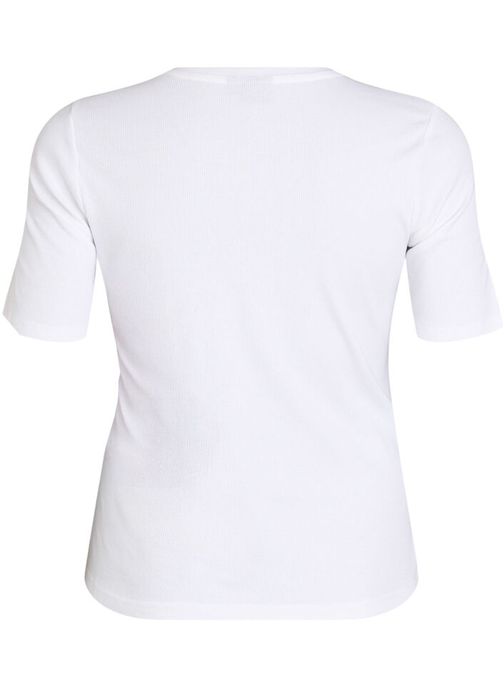 Ribbad bas-T-shirt med rund hals, Vit, Packshot image number 1