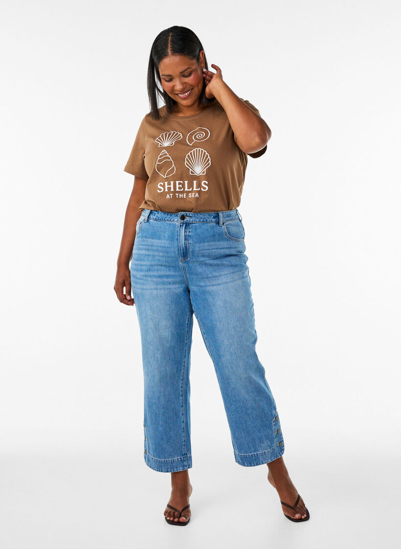 T-shirt i bomull med tryck, Brun, Model image number 1
