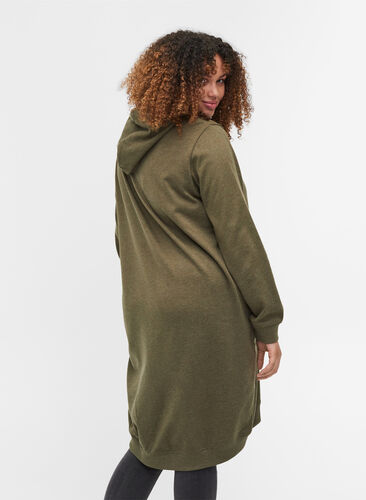 Sweatshirtklänning med huva, Ivy Green Mel, Model image number 1