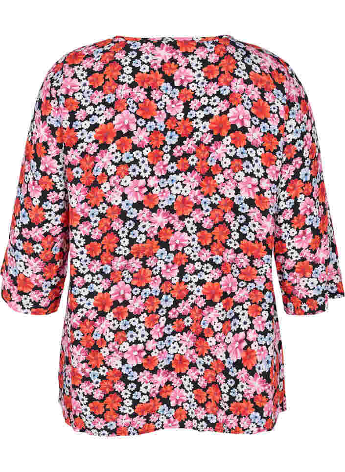 Floral blouse with 3/4 sleeves, Red Flower AOP, Packshot image number 1