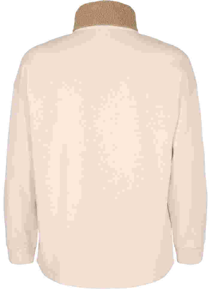 Höghalsad sweatshirt med teddymaterial och dragkedja, Brown Comb, Packshot image number 1