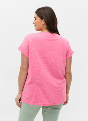 Melerad t-shirt i bomull, Fandango Pink Mél, Model image number 1