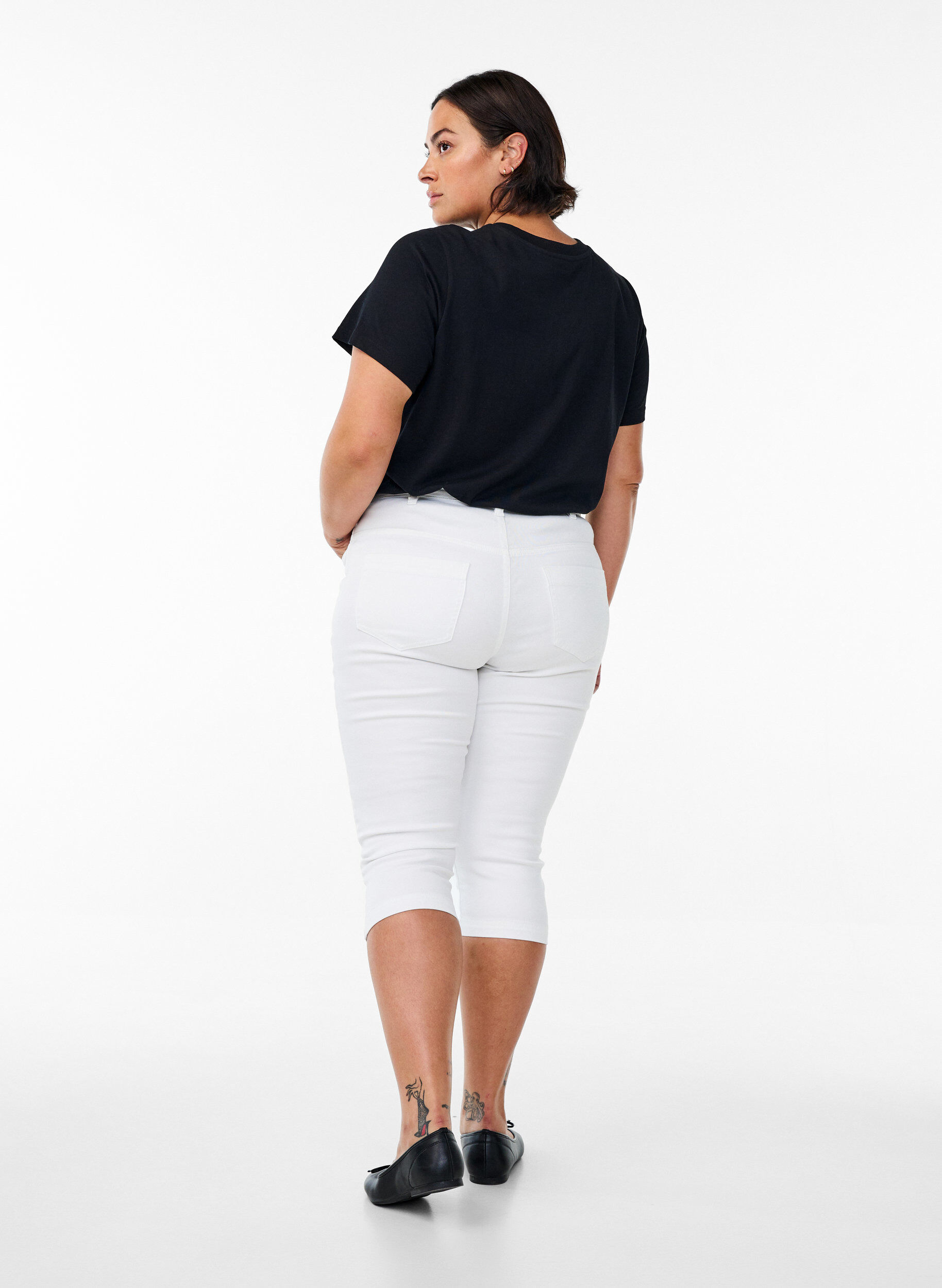 ZizziAmy caprijeans med h&ouml;g midja och super slim fit, Vit, Model image number 1