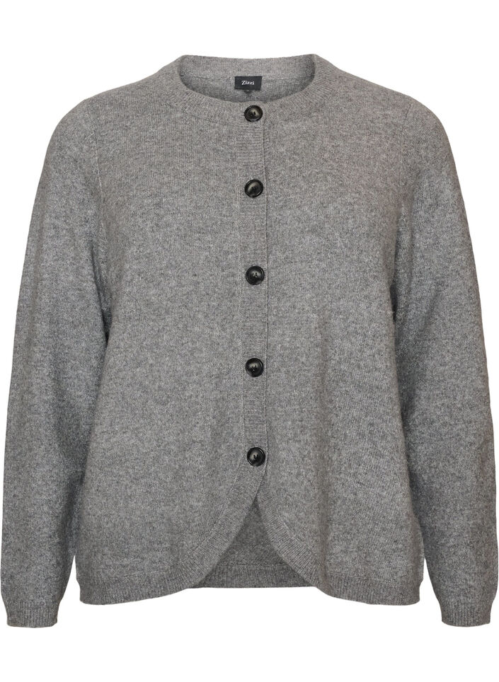 Cardigan med knappar och rundad framtill, Gr&aring;, Packshot image number 0
