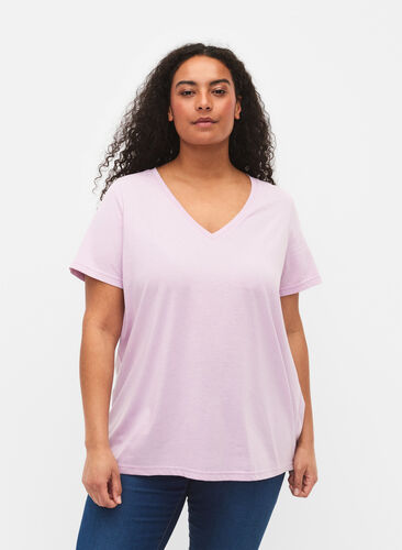Kortärmad t-shirt med v-hals, Lavender Frost, Model image number 0