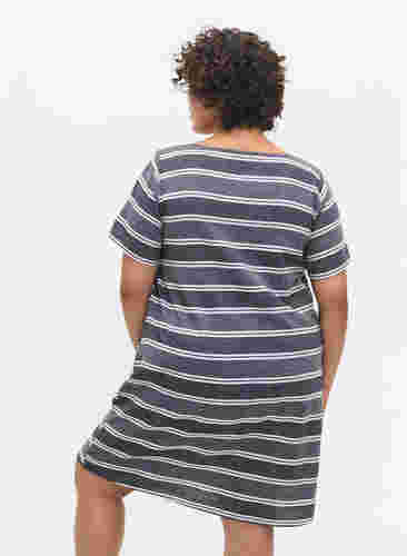 Randig klänning med korta ärmar, Blue Stripe, Model image number 1