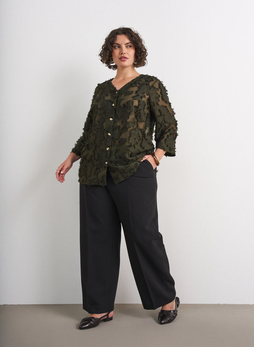 Blus med fransiga tr&aring;dar och struktur, Gr&ouml;n, Model image number 1