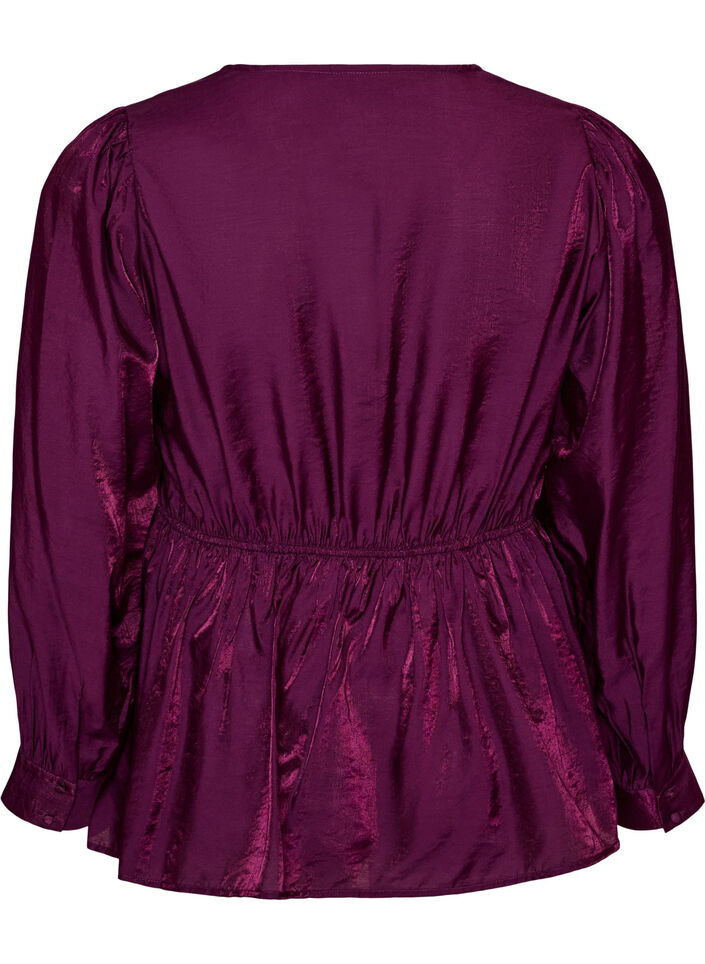 Glansig blus i viskos med peplumeffekt, Lila, Packshot image number 1