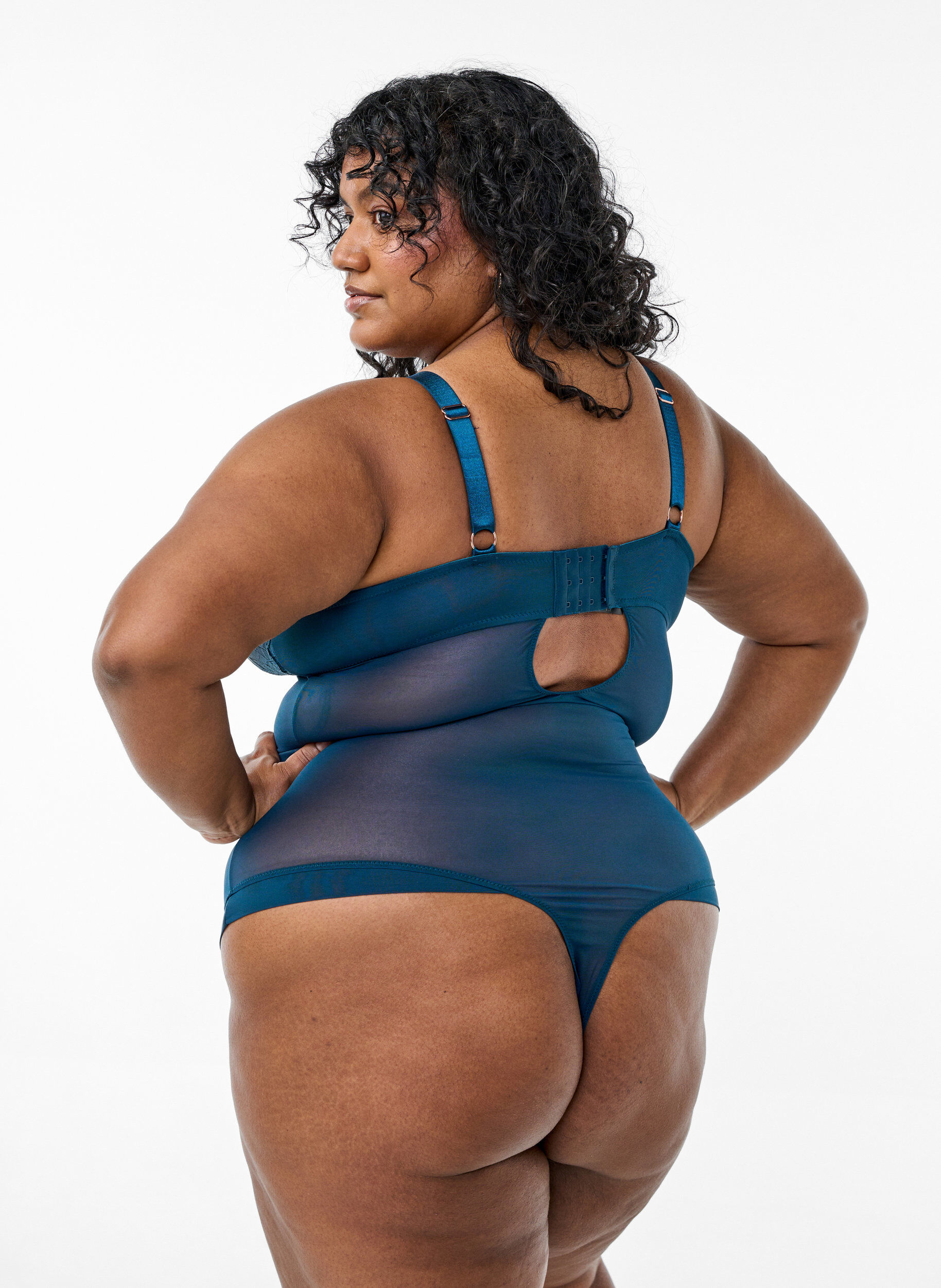 Zizzi Bodystocking i spets och mesh, Bl&aring;, Model image number 1