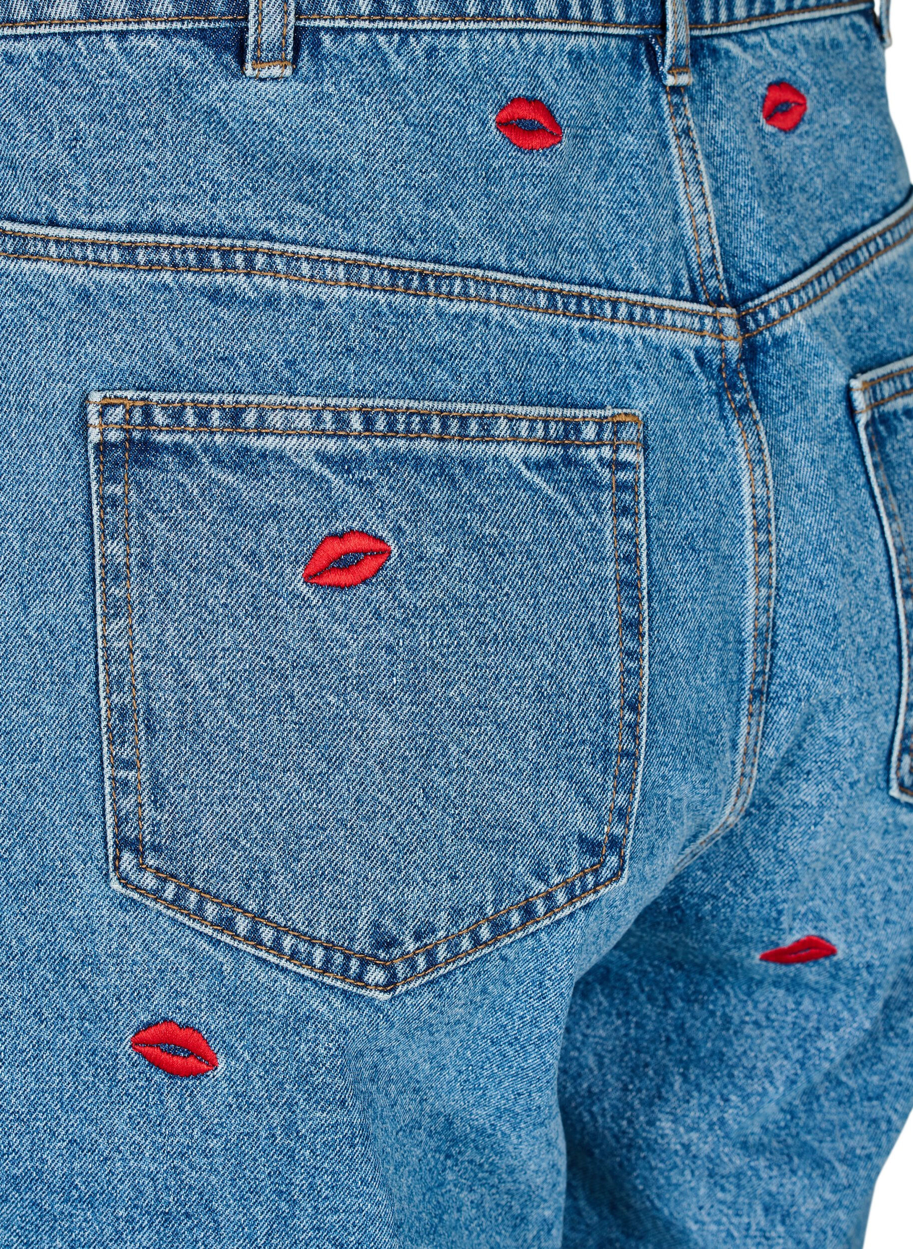 Zizzi Mille Mom Fit-jeans med broderier, Bl&aring;, Packshot image number 3