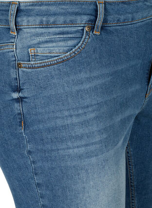 Jeansshorts med hög midja och råa kanter, Dark blue denim, Packshot image number 2