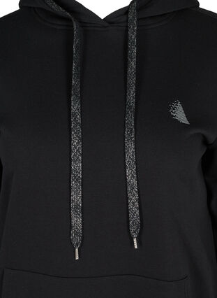 Lång sweatshirt med huva och ficka, Black, Packshot image number 2