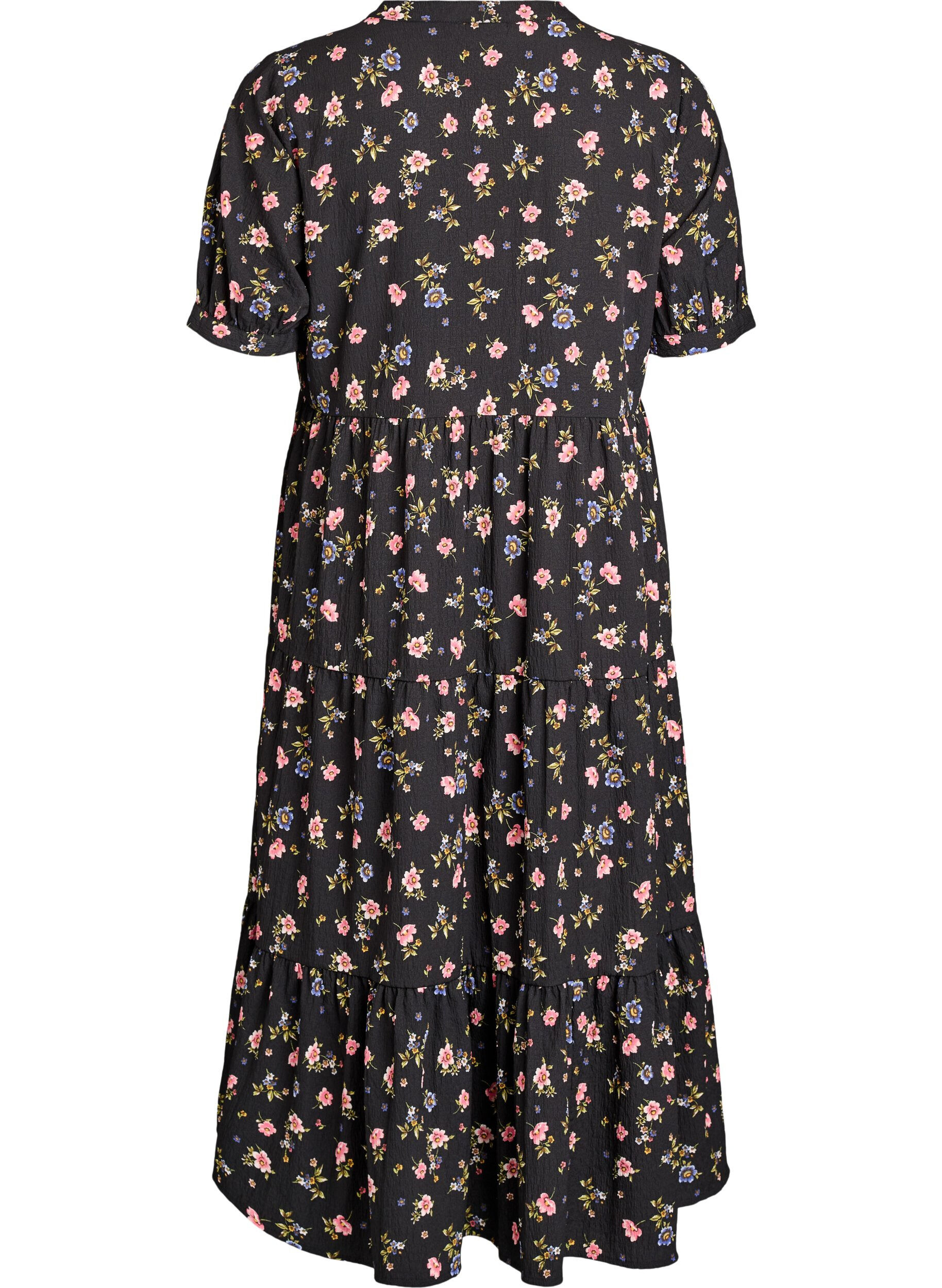 ZizziAnkell&aring;ng kl&auml;nning med korta &auml;rmar och volanger i etapper, Svart, Packshot image number 1