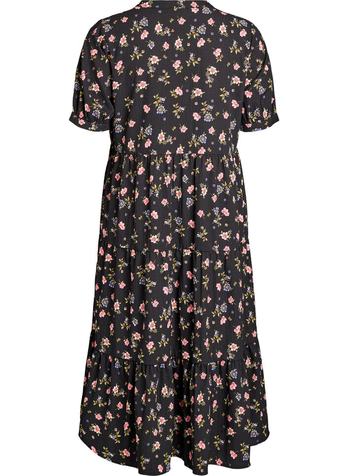 Ankell&aring;ng kl&auml;nning med korta &auml;rmar och volanger i etapper, Svart, Packshot image number 1